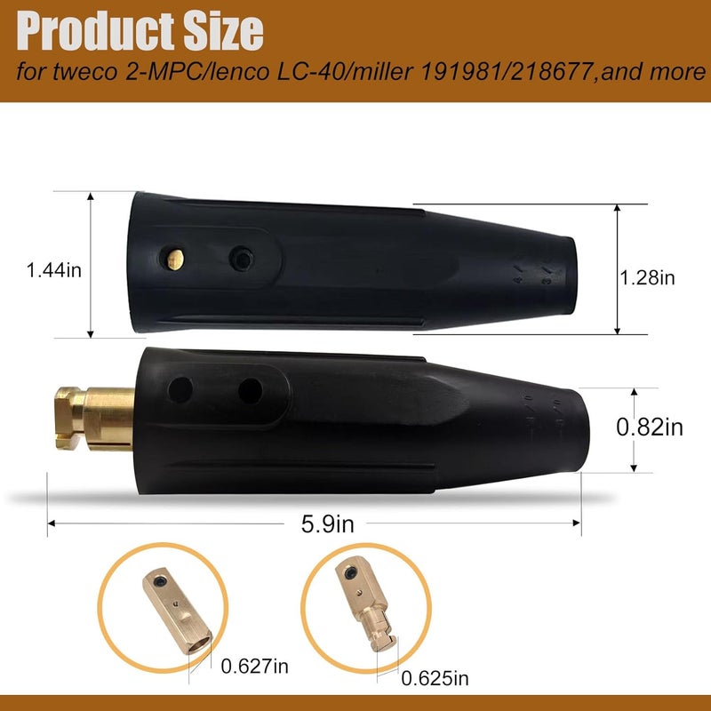 ZGTools 2PK Welding Lead Connectors, Positive Cam Twist-Lock Insulated Connector Pair (Male/Female) for Tweco/Lenco Style 2-MPC/LC-40/Miller for Welding Cable #4-2/0 (25-50mm), for Welding Lead Connectors - Image 2